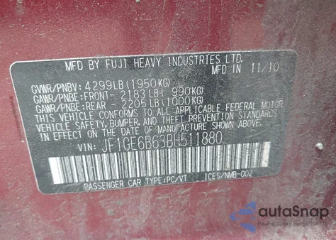 2011 Subaru Impreza 2.5I Premium из США, поврежденный, VIN JF1GE6B63BH511880